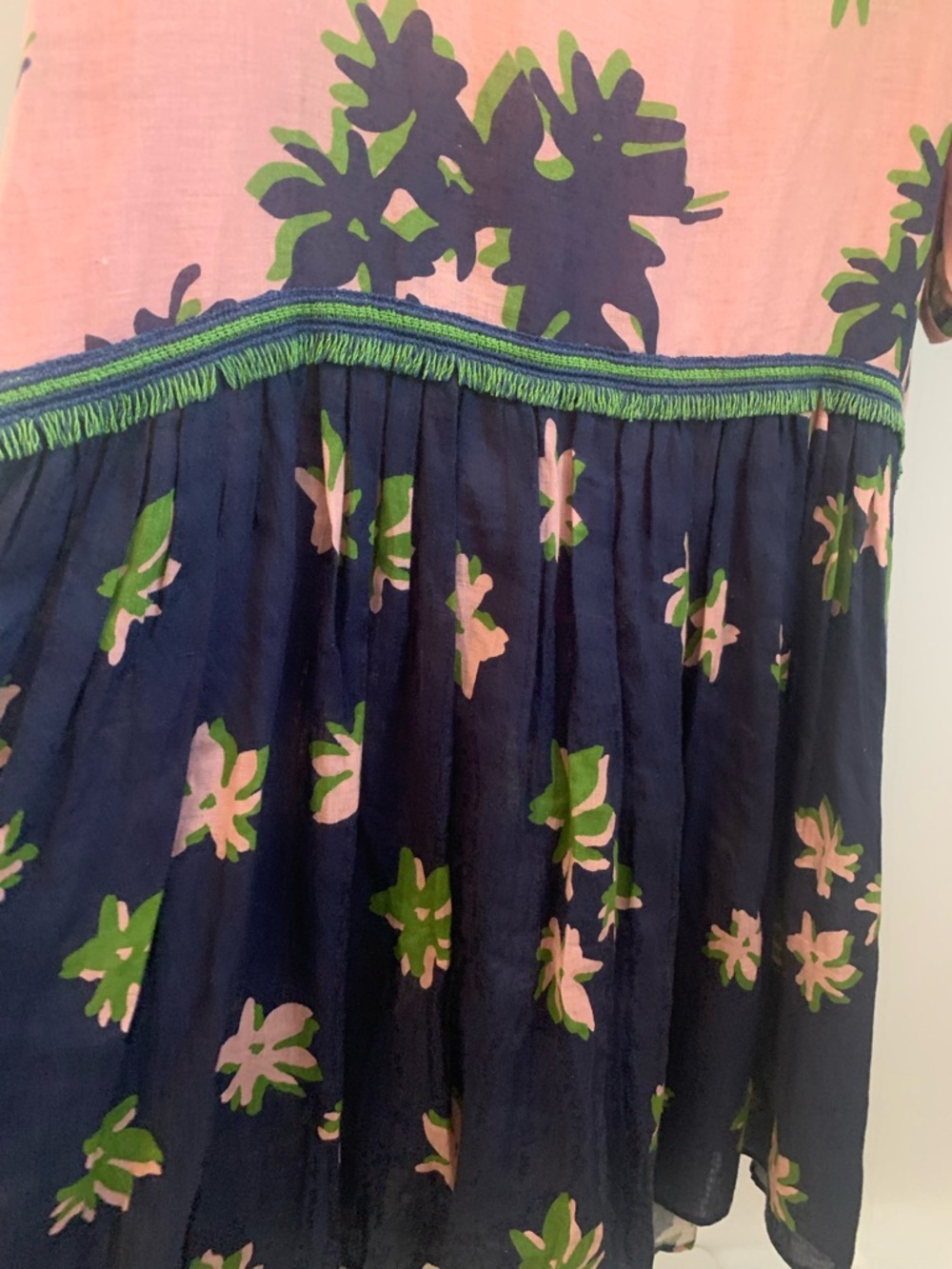 Silvia Tcherassi Oristano Off-Shoulder Linen Dress Navy Pink Blossom Floral Midi - Picture 7 of 15